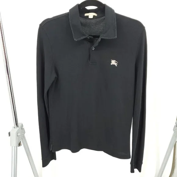 Men's Burberry Brit 100% Cotton Long Sleeve Polo S Black - Picture 2 of 16